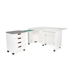 Laverne & Shirley Fold-away Sewing Cabinet with Drawers in White