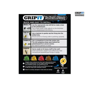 Gripit Yellow Plasterboard Fixings 15mm (Pack 8)