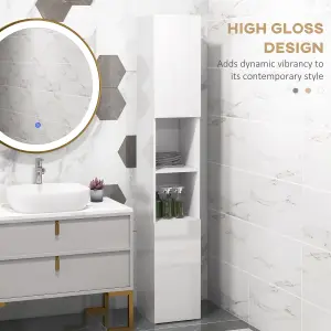 kleankin High Gloss Bathroom Floor Cabinet Storage Cupboard with Doors