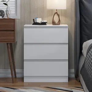 Carlton 3 Drawer Chest Of Drawers: 60cm Wide. Matt Finish. Scratch Resistant. Handleless Design. 14cm Deep Drawers Matte White