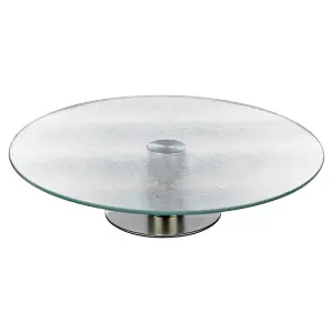 URBNLIVING 30cm Diameter Glass & Metal Lazy Susan Footed Pastry Serving Plate Rotating Dish Food