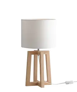 Luminosa BERRY Table Lamp with Round Shade Wood, Wood With Fabric Lampshade 25x47cm