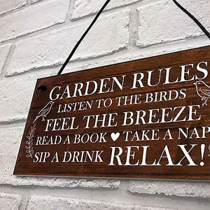 Red Ocean Garden Rules Sign Novelty Hanging Plaque Summer House Sign Garden Shed Sign Friendship Gift