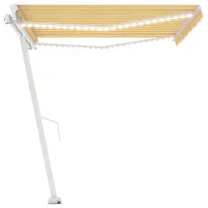 Berkfield Manual Retractable Awning with LED 450x350 cm Yellow and White