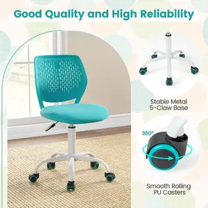 Costway Kids School Desk Chair Ergonomic Study Chair Rolling Swivel Task Chair w/ Adjustable Height Turquoise