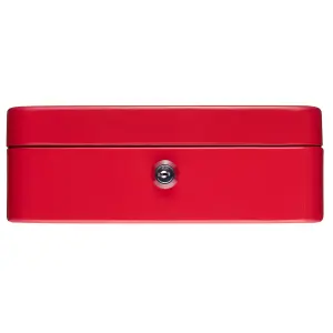 Hardys Metal Cash Box Money Bank Deposit Steel Tin Security Safe Petty Key Lockable - 10" Red