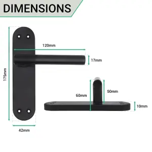 AFIT Matt Black Door Handles Latch T-Bar Door Handle on Backplate 175x42mm Latchset