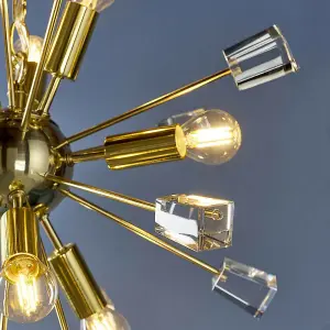 Multi Light Hanging Ceiling Pendant Satin Brass & Crystal Feature Star Rods Lamp