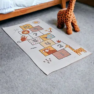 URBNLIVING 140cm Length Animal Hopscotch Rug Nursery Thick Soft Play Carpet Educational Fun Picnic Mat