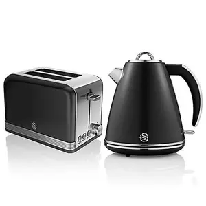 Swan Retro Black Kettle and 2 Slice Toaster Set