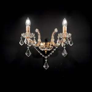 Luminosa Florian  2 Light Indoor Candle Wall Light Gold with Clear Glass And Crystals, E14