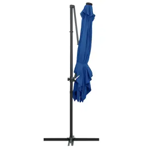 Berkfield Cantilever Umbrella with LED lights and Steel Pole 250x250 cm Azure Blue