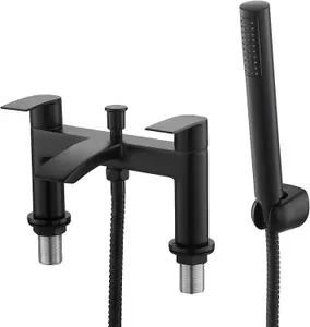 Bath Taps with Shower,Bath Shower Filler Mixer Tap Double Lever Chrome Solid Brass with Shower Hand,Black