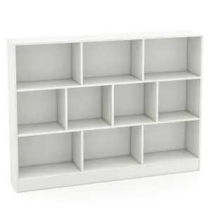 COSTWAY 10-Cube Bookshelf 140CM Wood Display Shelf 3-Tier Storage Organizer