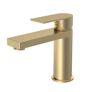 Modern Square Mono Basin Mixer Tap & Push Button Waste - Brushed Brass - Balterley