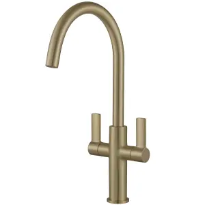 Francis Jeroni Swan Spout Two Handle Antique Brass Mono Kitchen Mixer Tap