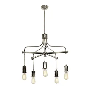 5 Bulb Chandelier Ceiling Light Highly Polished Nickel LED E27 60W