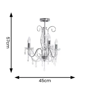 ValueLights Viscount Chrome 3 Way Ceiling Light Chandelier Fitting with Clear Acrylic Jewel Droplets