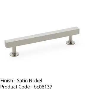 Straight Square Bar Pull Handle - Satin Nickel 128mm Centres SOLID BRASS Drawer