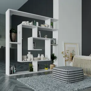 Labirent Bookcase | Modern Maze-Design Freestanding Unit with 5 Shelves White