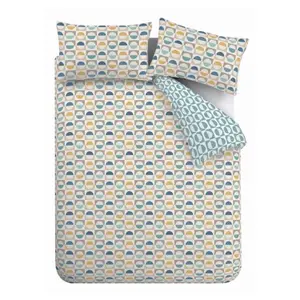 Bianca Bedding Hans Retro Spot 200 Thread Count Cotton Reversible King Duvet Cover Set with Pillowcases Blue