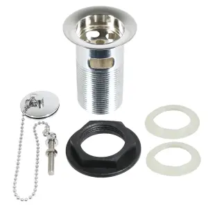 SPARES2GO Chrome Slotted Sink Basin Bathroom Kitchen Waste Chain Stay Plug (1 1/4")