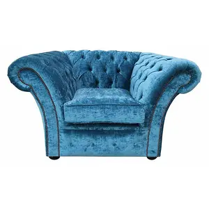 Chesterfield Club Chair Modena Peacock Blue Velvet In Balmoral Style