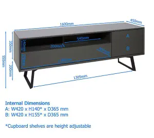 Carbon TV-Stand with 1 Flap and 1 Door Grey