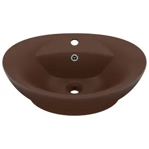 Belfry Bathroom Pearlene 390mm W Ceramic Oval Sink with Overflow Dark Brown