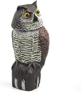 Decoy Owl Bird Scarer - Lifelike Weatherproof Ornament with Reflective Eyes & 360 Rotating Head for Deterring Birds & Rodents