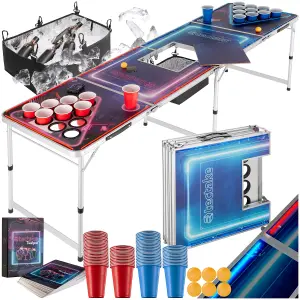 Drink Pong Table - ice box, LED lighting, cup holders, 100 cups, 6 balls