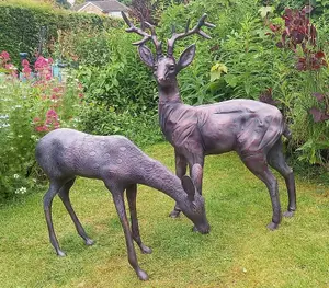 Stag and Doe Deer Set our Largest Garden Sculptures - Hand Cast in Aluminium