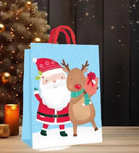 Jumbo Christmas Gift Bag Woven Cute Santa & Reindeer Gift Sack Tote Bag 67cm