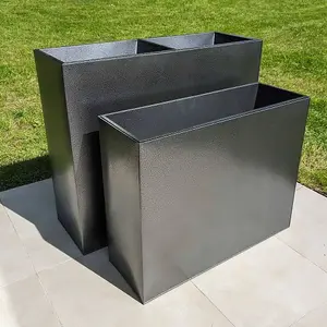 100cm Long Zinc Silver & Black Textured 80cm Tall Trough Planter