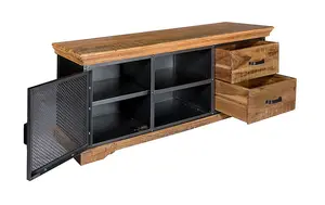 Metropolis Industrial TV Media Unit - Metal/Acacia Solid Wood - L45 x W140 x H60 cm