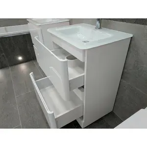 Bridge 595mm Single Bathroom Vanity with Integrated Glass Basin White / White