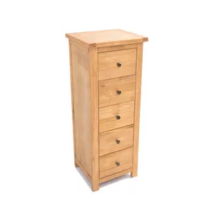 Lugo 5 Drawer Narrow Chest of Drawers Brass Knob