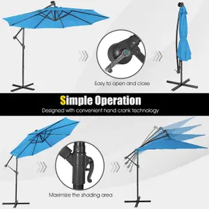 Costway 3 x 3m Cantilever Parasol Backyard Patio Offset Umbrella w/ 32 Solar-Powered LED Lights