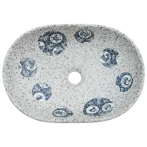 Happy Larry Countertop Basin Grey And Blue Oval 47X33x13 Cm Ceramic