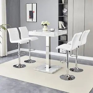 Furniture In Fashion Topaz Magnesia Effect High Gloss Bar Table 4 Ripple White Stools