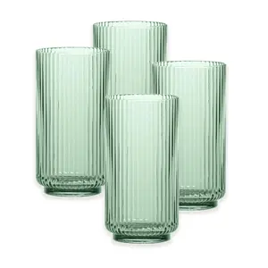 Sage Green Acrylic Plastic 22oz Ribbed Jumbo Highball Drinking Cups - Set of 4