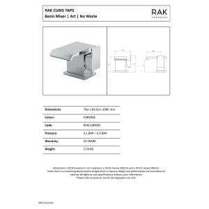 RAK Art Polished Chrome Modern Basin Sink Mixer Tap Solid Brass