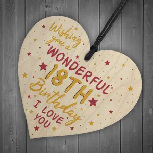 Red Ocean 18th Birthday Wooden Heart Sign Card For Daughter Best Friend Sister Gifts 18 Decorations