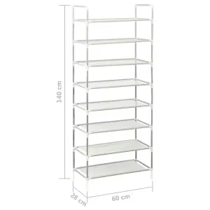 Shoe Rack with 8 Shelves Metal and Non-woven Fabric Silver