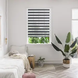 Elin Corded Dark grey Striped Day & night Roller Blind (W)120cm (L)180cm