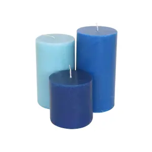 Pillar Candle Set of 3 Blue Candles by Laeto Ageless Aromatherapy - FREE DELIVERY INCLUDED