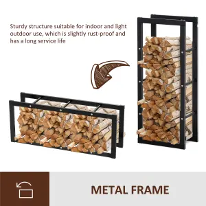 HOMCOM 100cm Metal Firewood Log Holder Rack Elevated Design, Base Side Rails