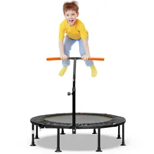 Costway 115CM Folding Trampoline Adults Kids Exercise Trampoline W/ Adjustable Handrail