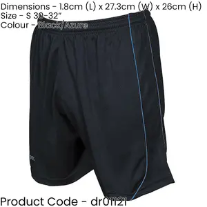 S ADULT Elastic Waist Football Gym Training Shorts - Plain BLACK/BLUE 30-32"