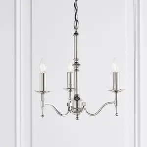 Luminosa Stanford 3 Light Multi Arm Ceiling Pendant Chandelier Polished Nickel, E14